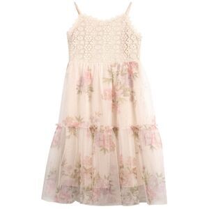 Pink Violet Big Girls Crochet to Printed Mesh Maxi Dress - Natural‎ Size 14